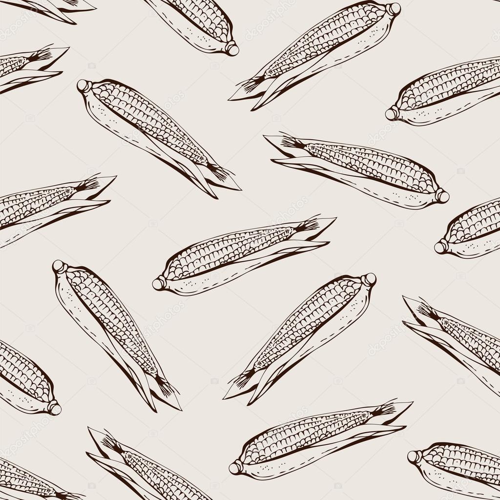 Seamless pattern with hand drawn corn