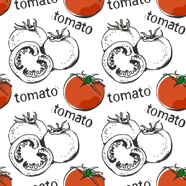 Tomatoes hand drawn seamless pattern