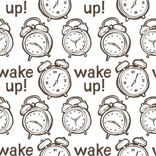 Seamless background from hand drawn alarm clocks — Stock Vector