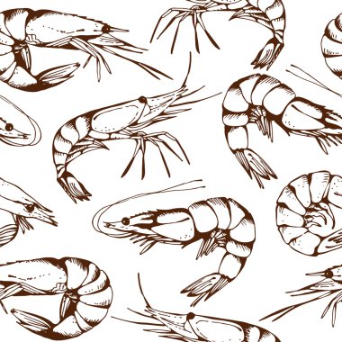 Kesintisiz deniz ürünleri desenle el çekilmiş karides