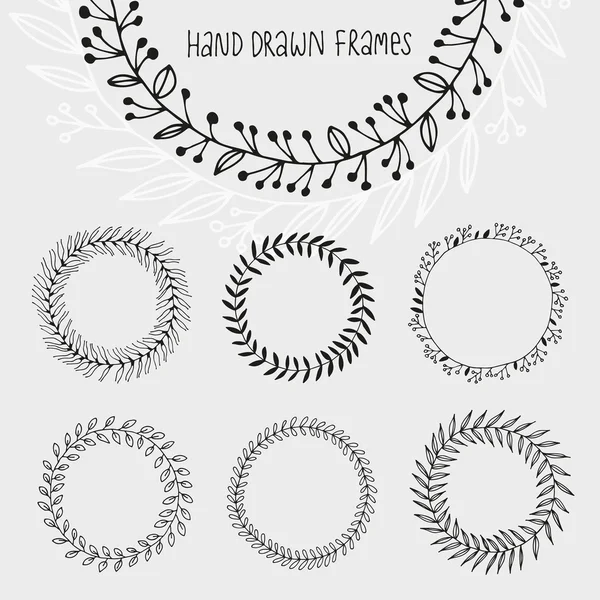 Collection of hand drawn wreaths — Stock Vector