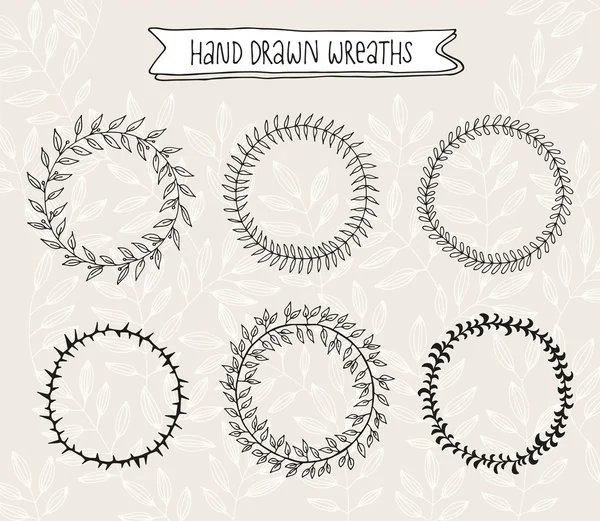 Hand drawn design elements, vector illustration of wreaths — Stock Vector
