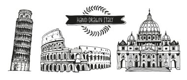 Italy vector set, hand drawn collection of italian landmarks