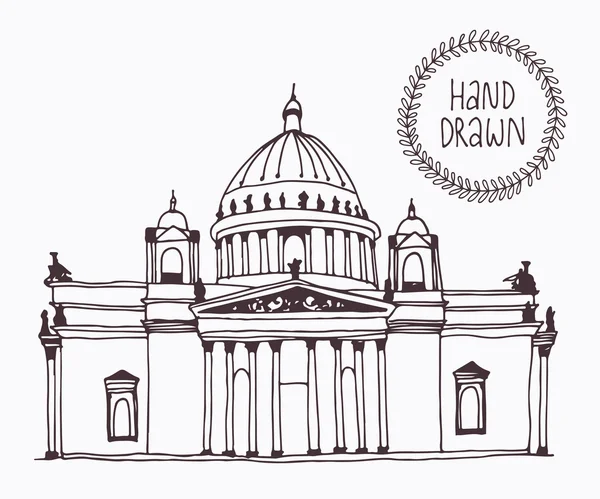 Dibujado a mano Catedral de San Isaac en San Petersburgo, Rusia — Vector de stock