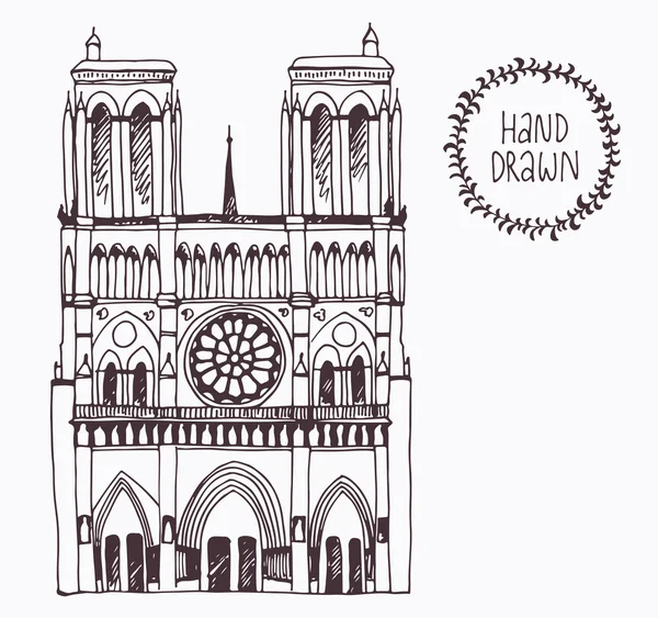 Dibujado a mano Notre Dame de Paris, Francia — Vector de stock