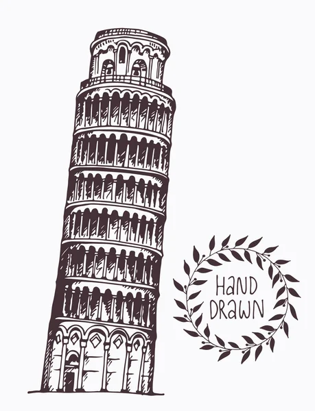 Torre dibujada a mano de Pisa, Italia — Vector de stock