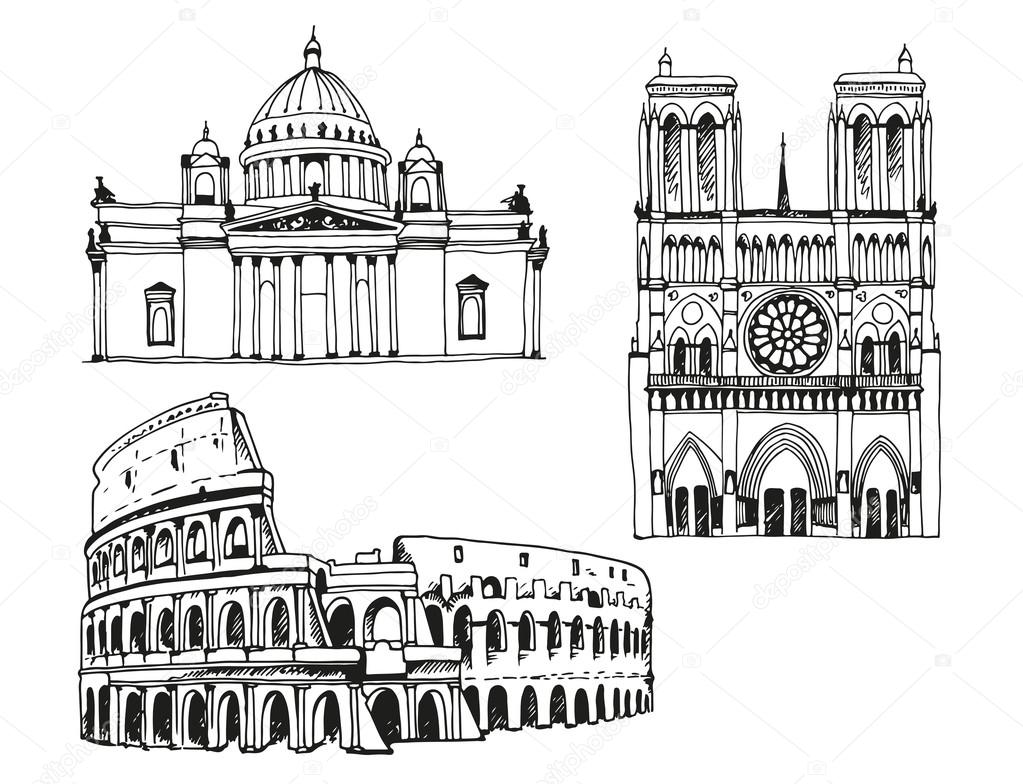 Attractions of the world, vector illustration isolated on white 