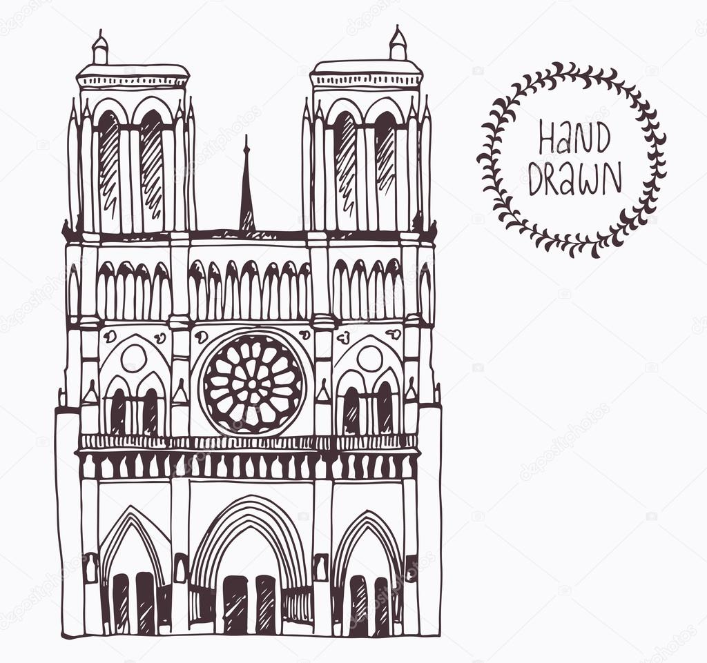 Disegnato a mano Notre Dame de Paris, Francia — Vettoriali ...