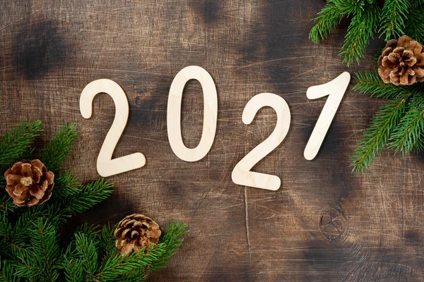 Feliz Año Nuevo 2021 Número 2021 Está Hecho Madera Sobre — Foto de Stock