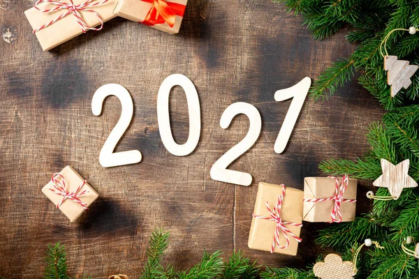 Feliz Año Nuevo 2021 Número 2021 Está Hecho Madera Sobre — Foto de Stock