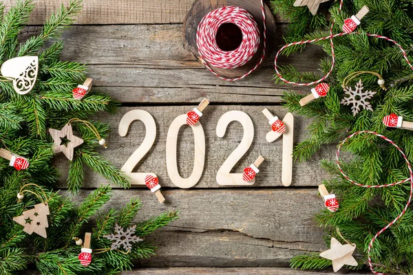 Feliz Año Nuevo 2021 Número 2021 Está Hecho Madera Sobre — Foto de Stock