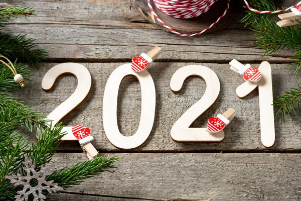 Happy New Year 2021 Number 2021 Made Wood Wooden Background — Stock Photo, Image