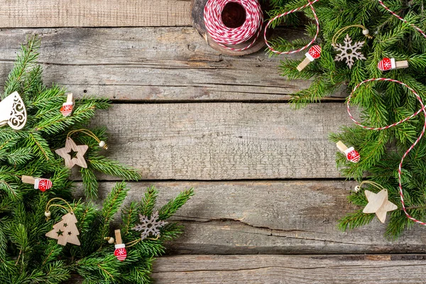 Fondo Navidad Adornos Rojos Ramas Abeto Christmas Flatlay Vista Superior Fotos De Stock Sin Royalties Gratis