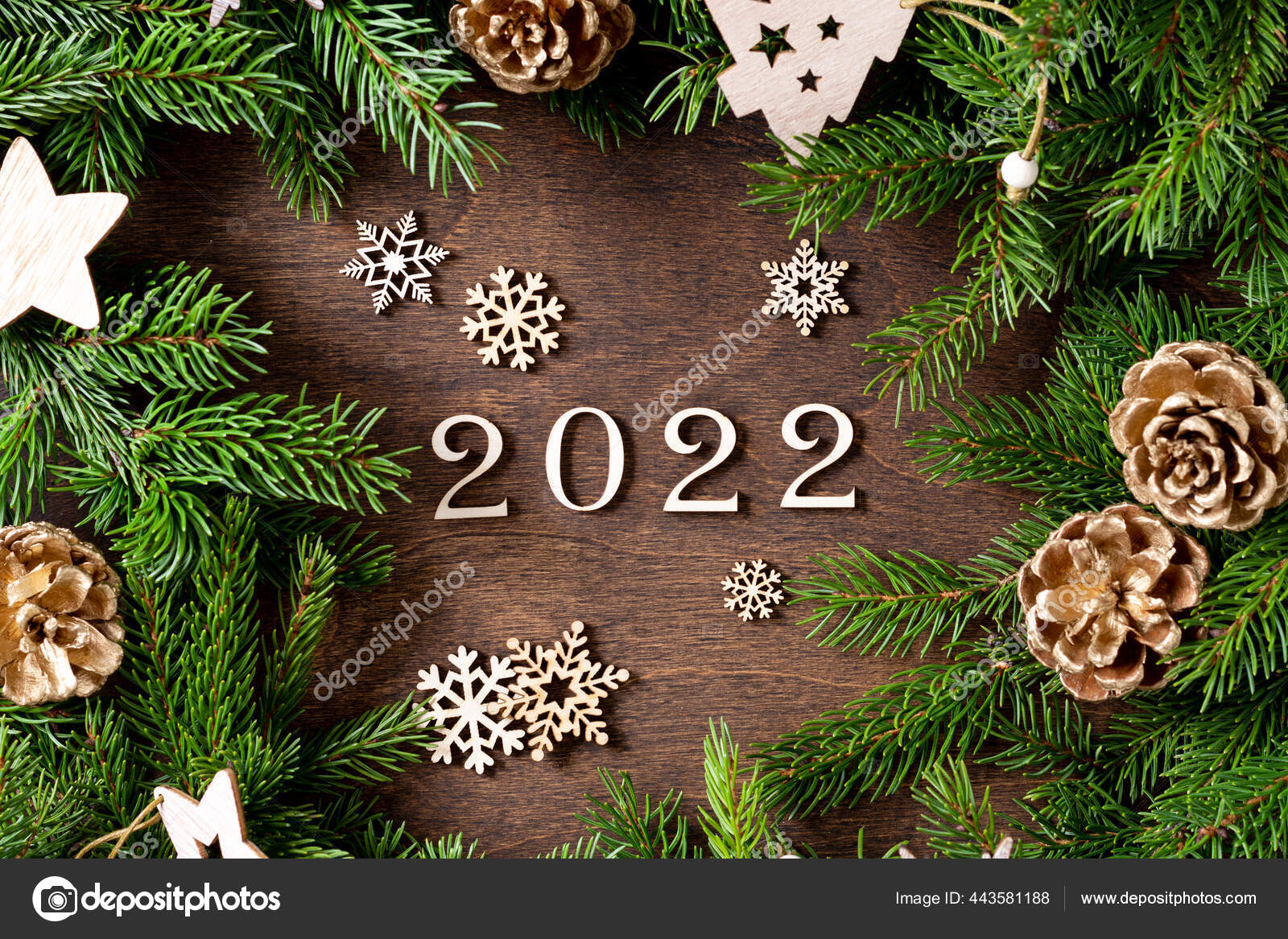 Happy New Year 2022 Number 2022 Made Wood Wooden Background Stock Photo by  ©mila_lz 443581188