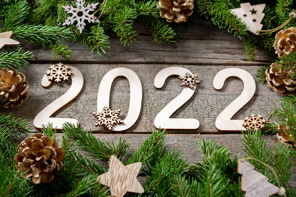 Feliz Año Nuevo 2022 Número 2022 Está Hecho Madera Sobre — Foto de Stock