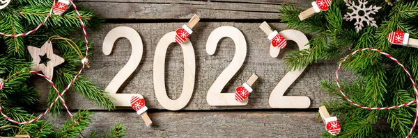 Feliz Año Nuevo 2022 Número 2022 Está Hecho Madera Sobre — Foto de Stock