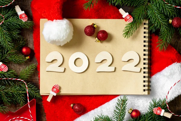 Happy New Year 2022 Number 2022 Written Notebook Top View — Stock Photo, Image