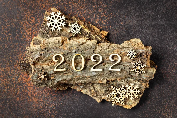 Boldog Évet 2022 Ben Karácsonyi Vagy Újévi Dekoráció Egy Barna — Stock Fotó