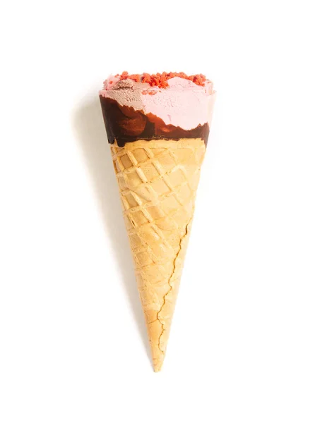 Ice Cream Cone Close Pink Ice Cream Scoop Waffle Cone — Stock Photo, Image