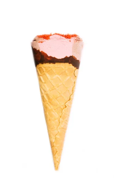 Ice Cream Cone Close Pink Ice Cream Scoop Waffle Cone — Stock Photo, Image