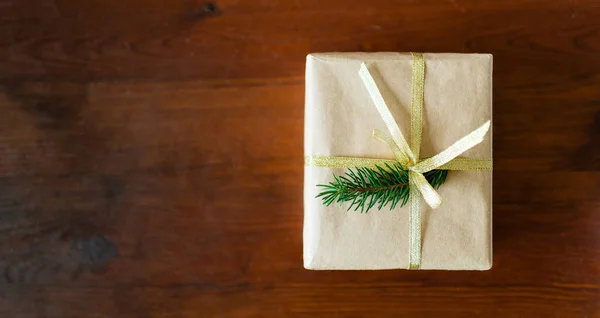 Scatola Regalo Natale Con Albero Natale Decorazione Ramo Dell Albero — Foto Stock