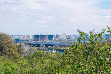 Kiev, Ukraine - May 03, 2021, landscape, view of the Dnieper River and the left bank of Kiev.