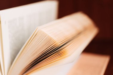 Yükseltilmiş sayfaları olan açık bir kitap. Bilginin ve bilgeliğin gücü. Metnin için yer.