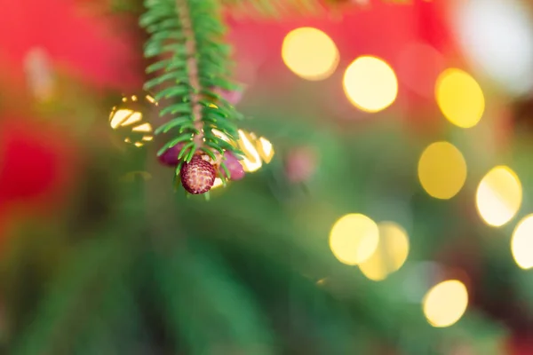 Christmas Background Green Pine Branches Cones Christmas Balls Red Background Stock Image