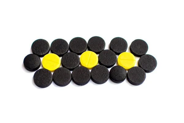 Black Yellow Pills White Background — Stock Photo, Image