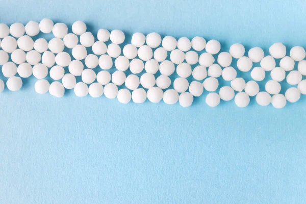 Homeopathy Medicine Alternative Herbs Homeopathic Globules Glass Bottle Blue Background — Stock Photo, Image
