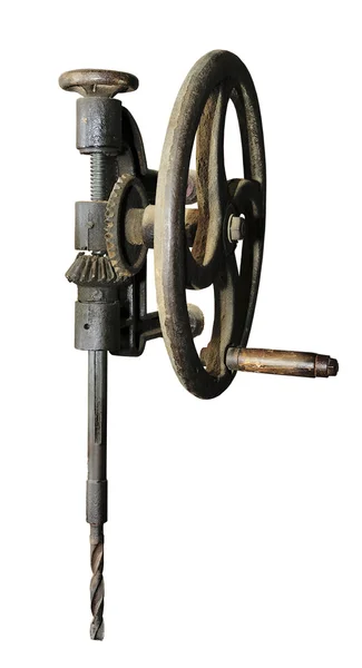Vintage máquina de perfuração no fundo branco . Fotos De Bancos De Imagens