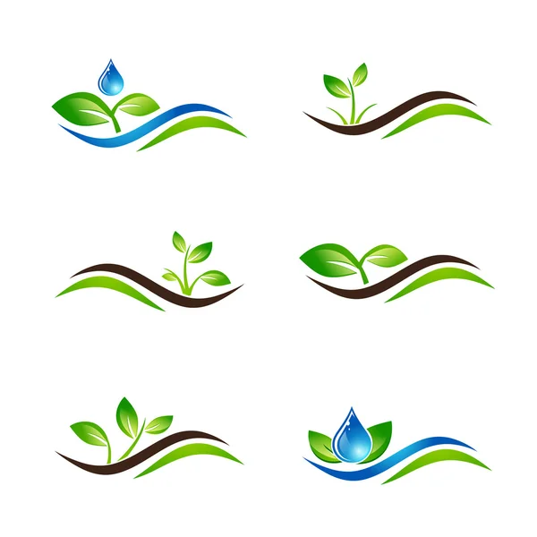 Groene Sprout landschap pictogram of Logo ontwerpset — Stockvector