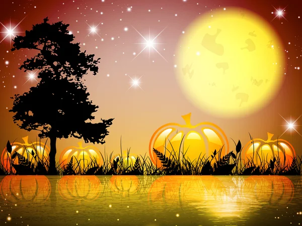 Pumpkin Night Lake — Stock Vector