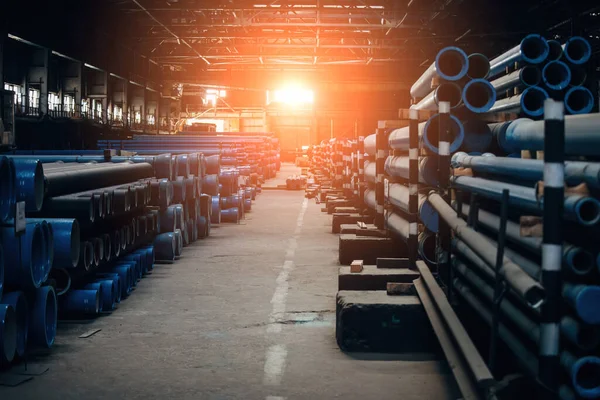 Novos Tubos Ferro Fundido Para Construção Dutos Armazém — Fotografia de Stock