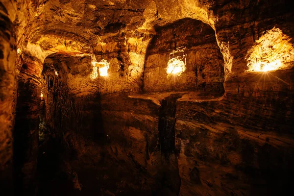Antiguo Pasaje Subterráneo Piedra Arenisca Antiguo Templo Subterráneo — Foto de Stock
