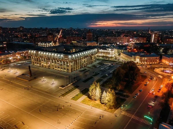 Nattsommar Tula Centrum Skyline Lenin Square Flygfoto Från Drönare — Stockfoto