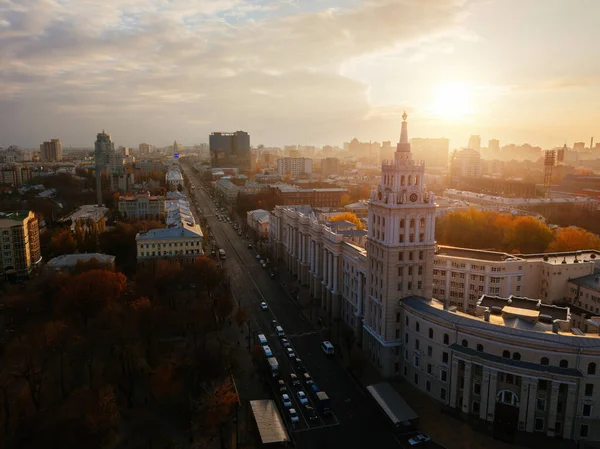 Avondherfst Voronezh Vanuit Lucht Gezien Beheerstoren Van Zuidoost Spoorweg Het — Stockfoto