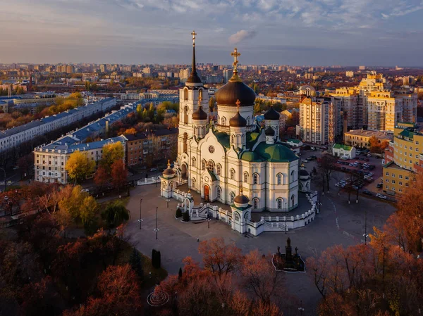 Evening Autumn Voronezh Annunciation Cathedral Aerial Drone View — Stock Photo, Image