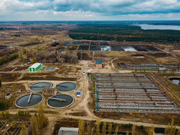 Moderne Rioolwaterzuiveringsinstallatie Vanuit Lucht Gezien Vanuit Drone — Stockfoto