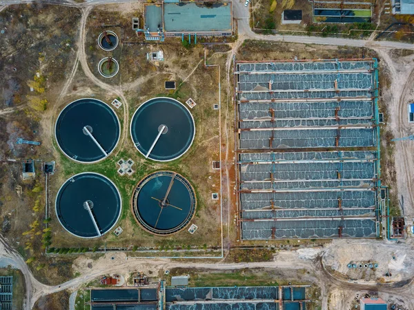 Station Moderne Traitement Des Eaux Usées Vue Aérienne Depuis Drone — Photo