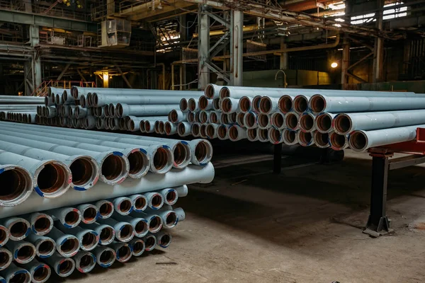 Novos Tubos Ferro Fundido Para Construção Dutos Armazém — Fotografia de Stock