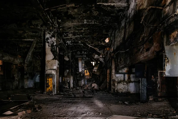 Verbranntes Innere Eines Industriegebäudes Oder Einer Lagerhalle Folgen Von Bränden — Stockfoto