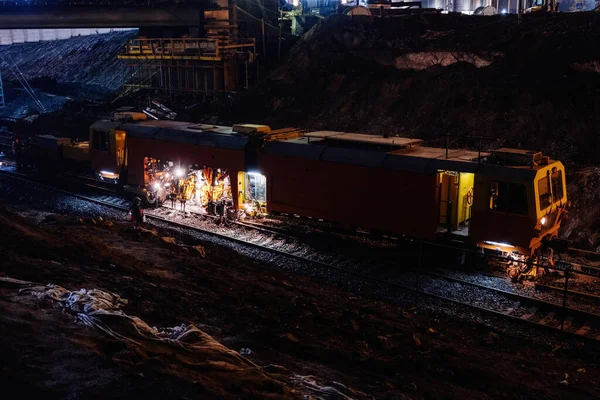 Specialtåg För Service Underhåll Och Reparation Järnvägen Natten — Stockfoto