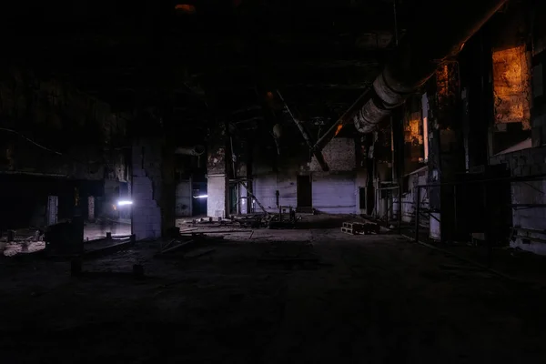 Quemado Arruinado Interior Del Edificio Industrial Después Del Incendio Consecuencias — Foto de Stock