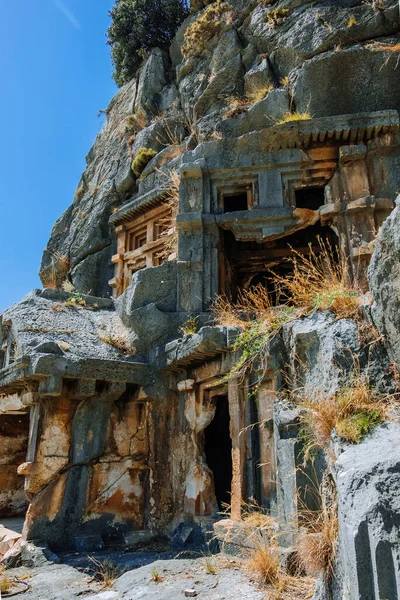 Oude Lycische Rots Graf Ruïnes Demre Voormalig Myra Antalya Turkije — Stockfoto