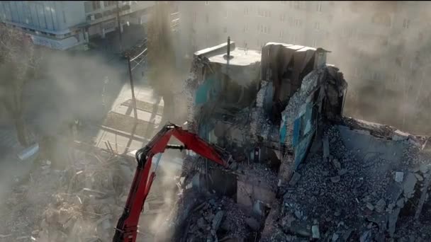 Aerial View Demolition Site Process Demolition Old Industrial Building — Stock Video