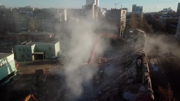 Vista Aérea Del Sitio Demolición Proceso Demolición Del Antiguo Edificio — Vídeo de stock