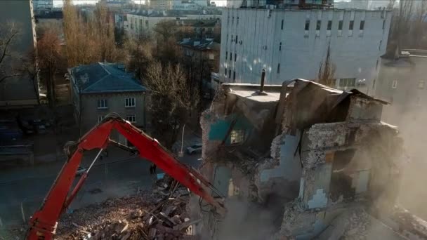 Luftaufnahme Der Abrissstelle Prozess Des Abrisses Des Alten Industriegebäudes — Stockvideo