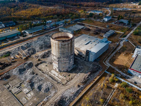 Luchtfoto Van Sloopplaats Proces Van Sloop Van Oude Industriële Gebouwen — Stockfoto