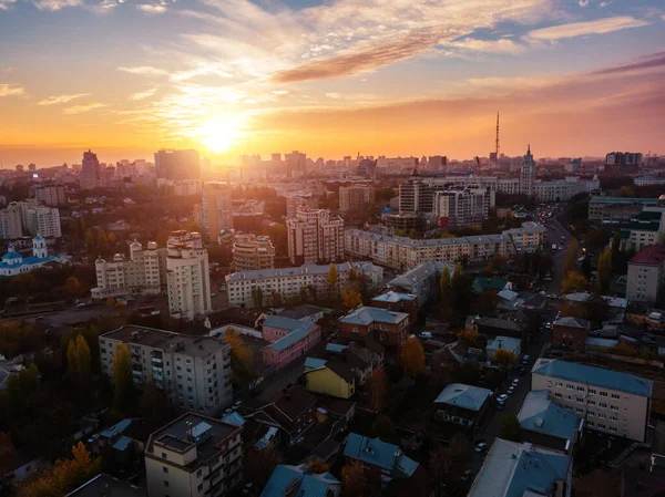 Outono Voronezh Paisagem Urbana Pôr Sol Vista Aérea — Fotografia de Stock